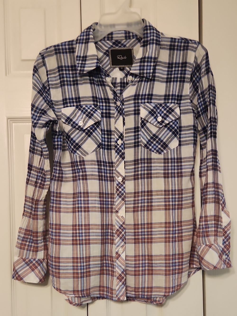 Rails Plaid Red White And Blue  Button-Down Shirt 100% Cotton Size XS